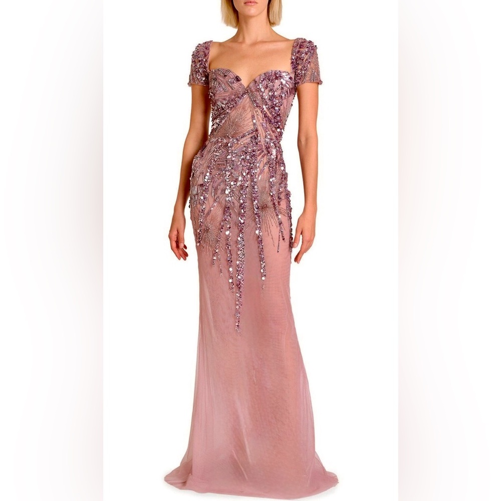 Zuhair Murad Purple Embellished Chiffon Gown Maxi Beaded and sequined Dress - Picture 2 of 15